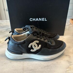CHANEL Black and Cream Athletic Shoes